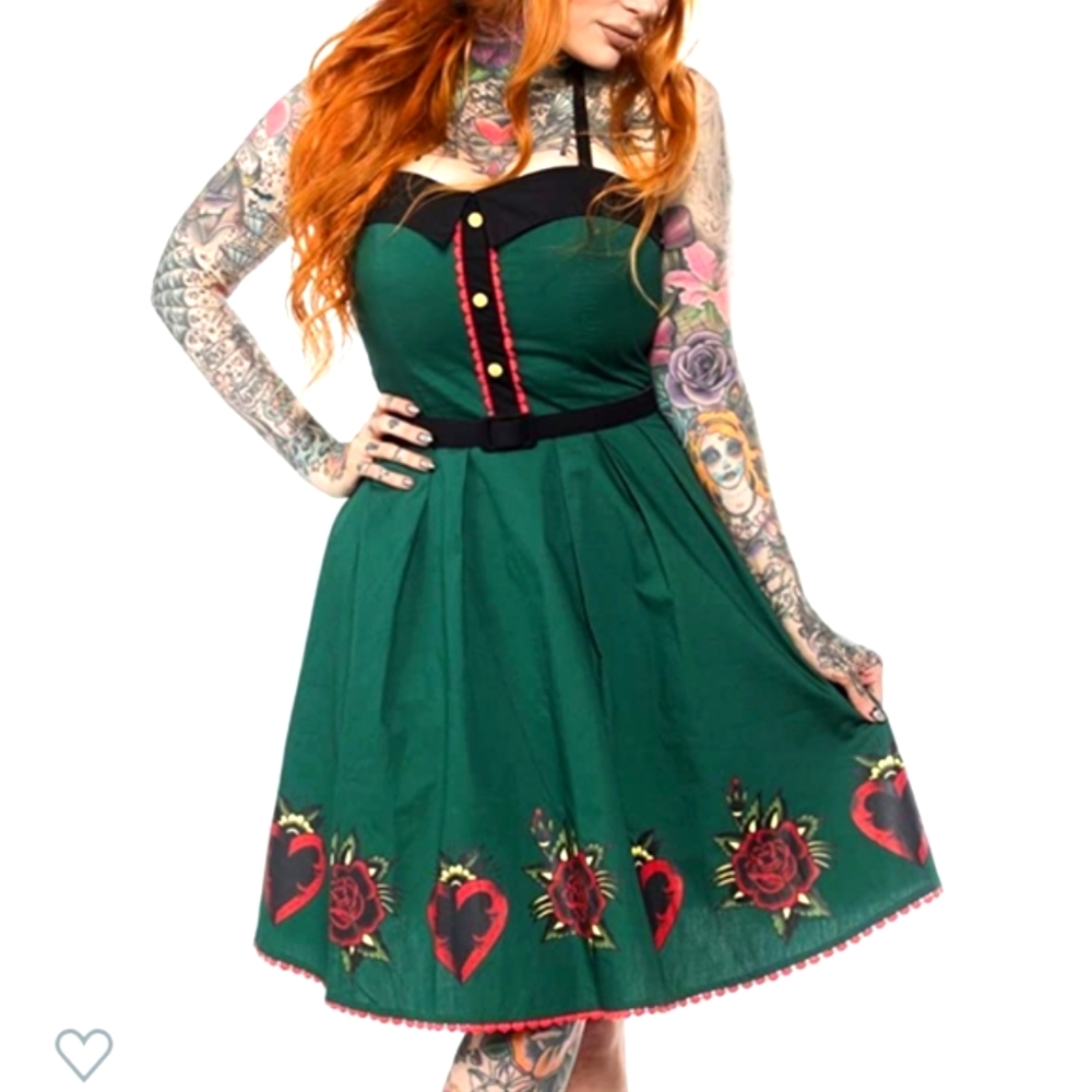 Sourpuss Green Heart and Rose Dress